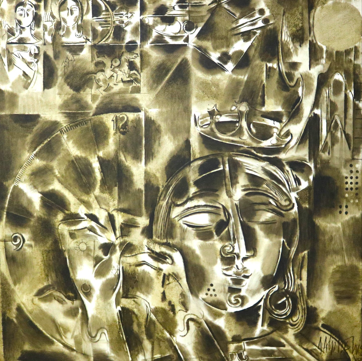 Alphonso Doss b 1939-2021 oil on canvass : The Flute Player