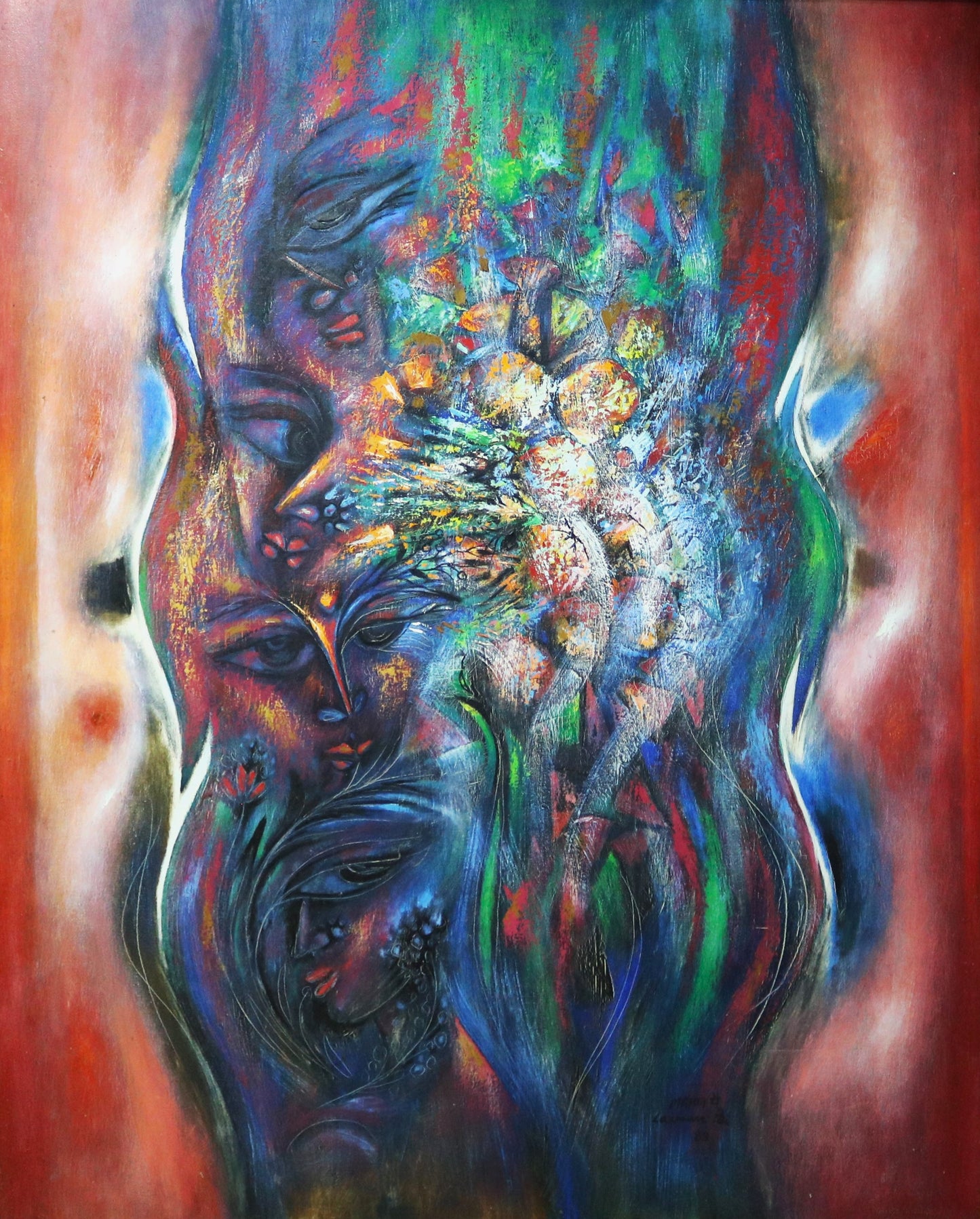 Laxman Pai Faces & Flowers 1989 152 x 152 cm