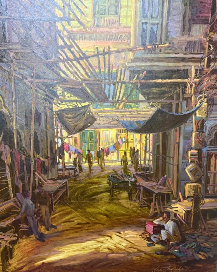 Sanghapal Street scene oil canvass 46x60 2025
