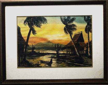 A.B Ibrahim b 1925-1977  Sunset 1970 water colour 1970