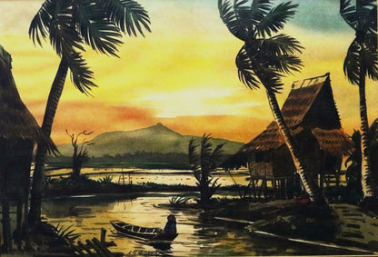 A.B Ibrahim b 1925-1977  Sunset 1970 water colour 1970