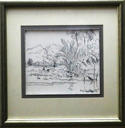 Khalil Ibrahim b 1934-2018 Pen drawing 12x10