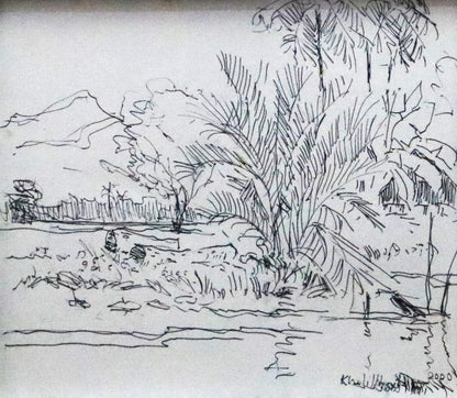 Khalil Ibrahim b 1934-2018 Pen drawing 12x10