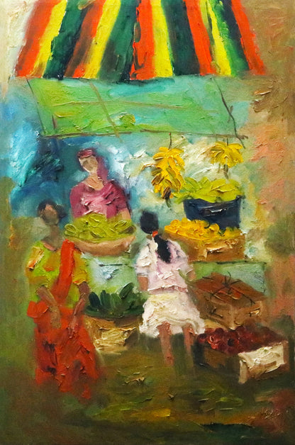 JMS Mani b 1949-2021 :  Sentul Market 1994 oil on board 1994 16 x 20 inches