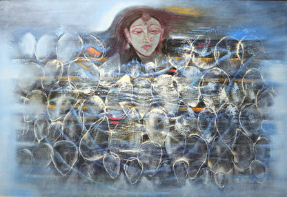 Laxman Pai 1926-2021 : Karuna 1990 oil on canvass 60x48 PRICE ON REQUEST