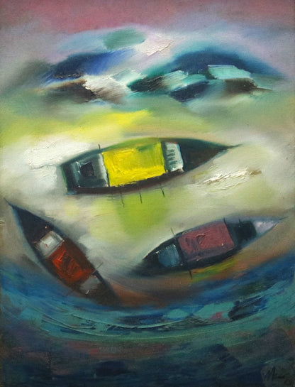 JMS MANI b 1949-2021 oil on canvass 30 X 24 inches 1994 Movement of colours