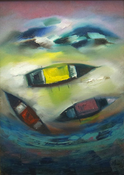 JMS MANI b 1949-2021 oil on canvass 30 X 24 inches 1994 Movement of colours